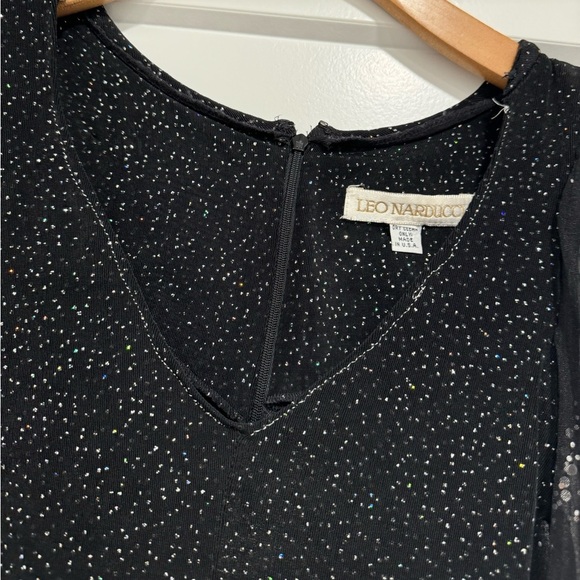 Leo Narducci black shimmer mini mesh long sleeve dress - Picture 6 of 11